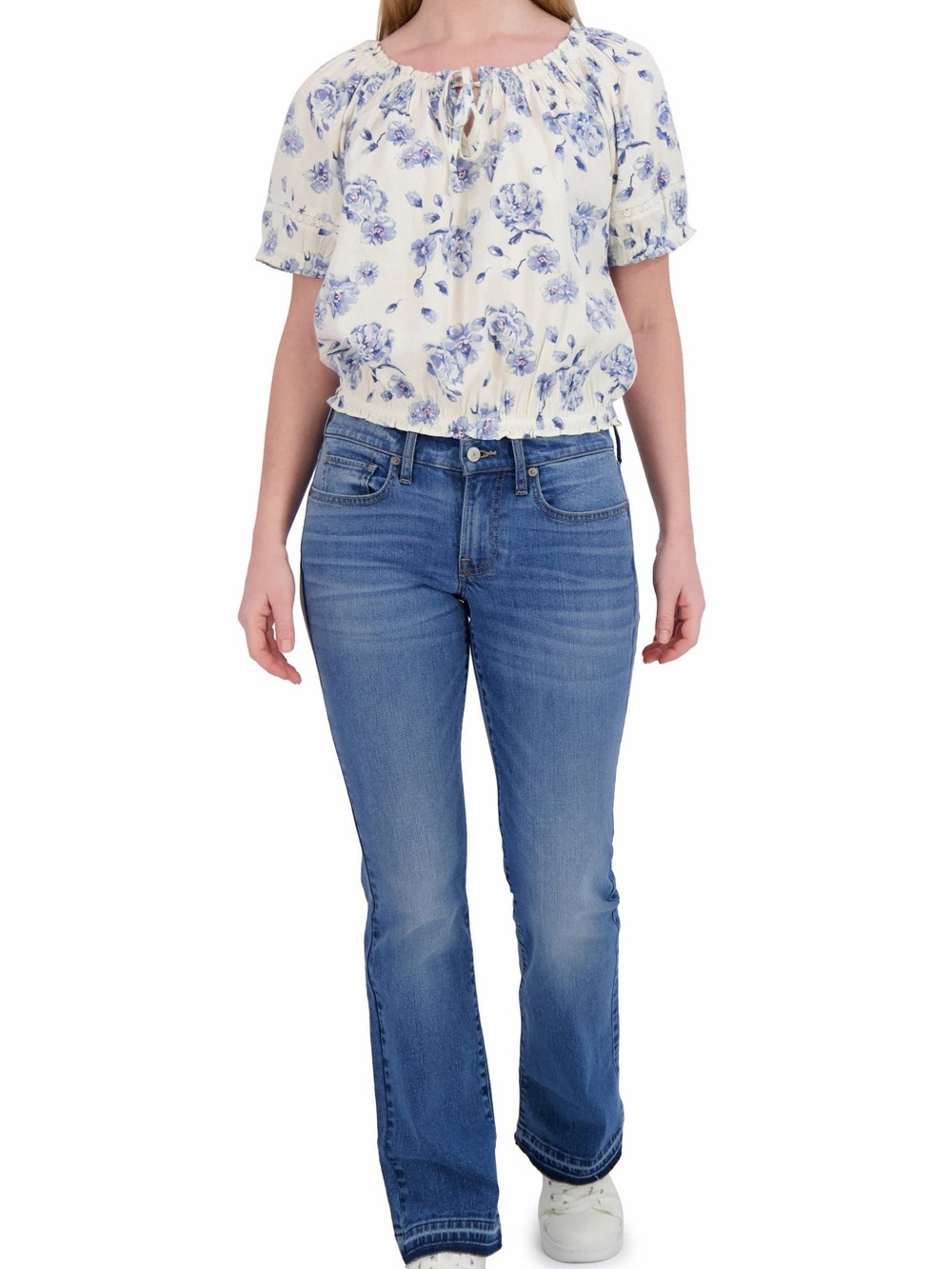 Lucky Brand Floral Puff Sleeve Cotton Bubble Top Size M - Picture 4 of 9